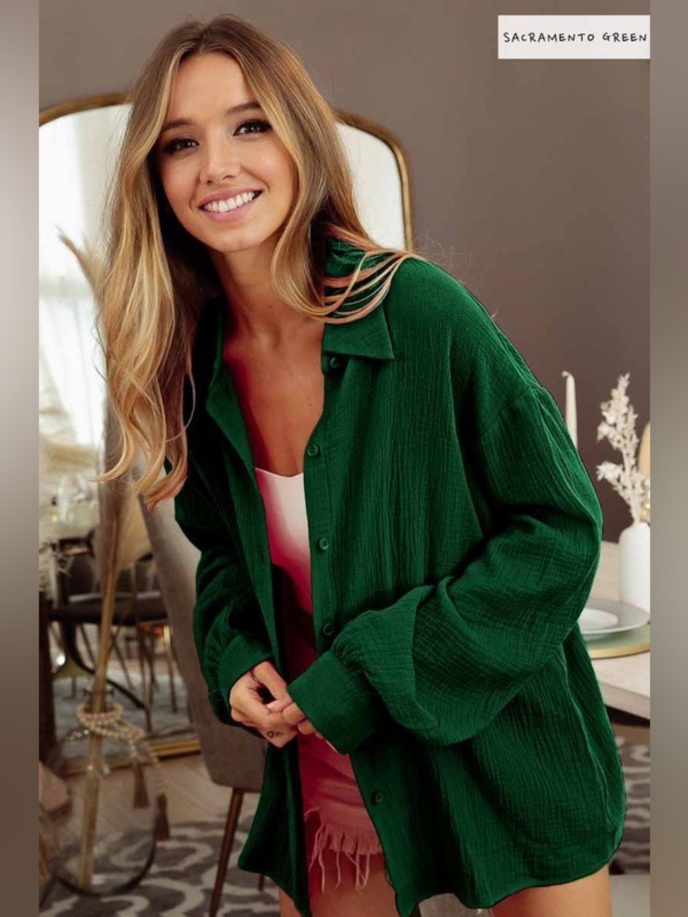 BiBi Oversized Wrinkled Gauze Button Up Shirt Top